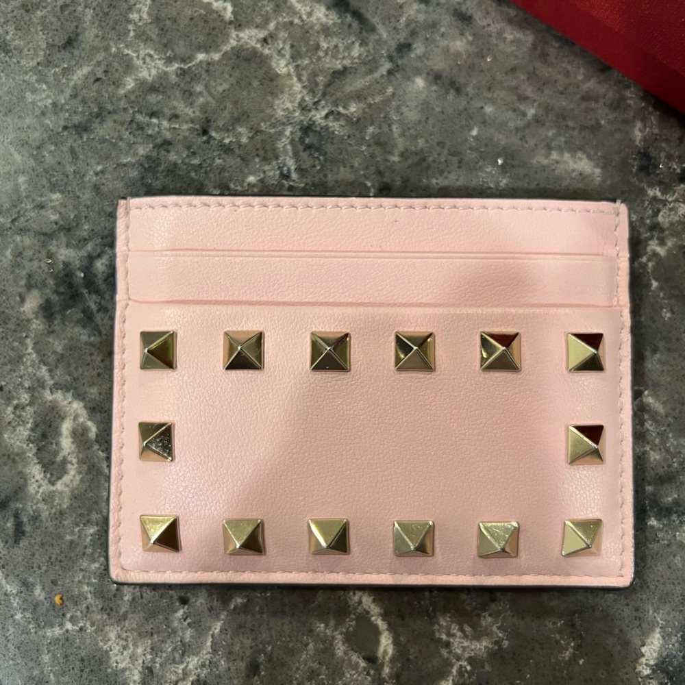 Valentino Gravani pink stud leather card case wallet
